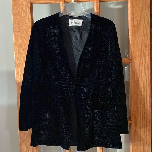 Addenda Women’s sz S Black Crocodile Reptile Pattern Black Velvet Dress Jacket - Picture 1 of 11